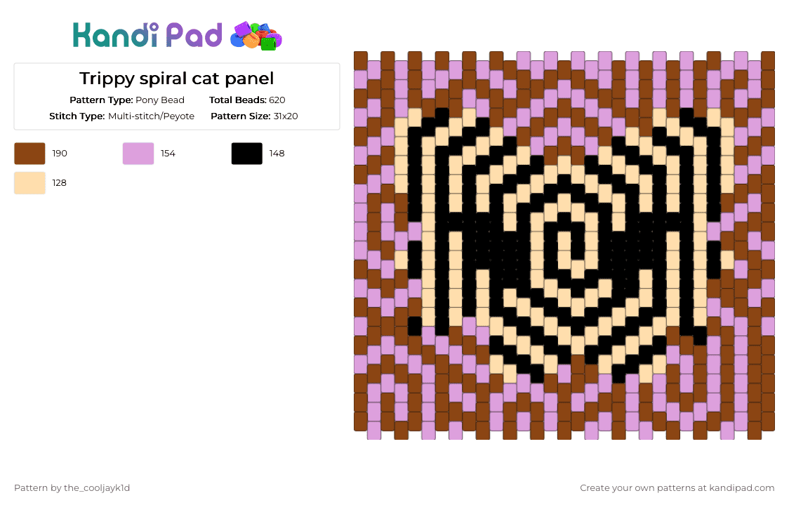Trippy spiral cat panel - Pony Bead Pattern by the_cooljayk1d on Kandi Pad - bag, cat, cool, panel, pink, red, spiral, trippy