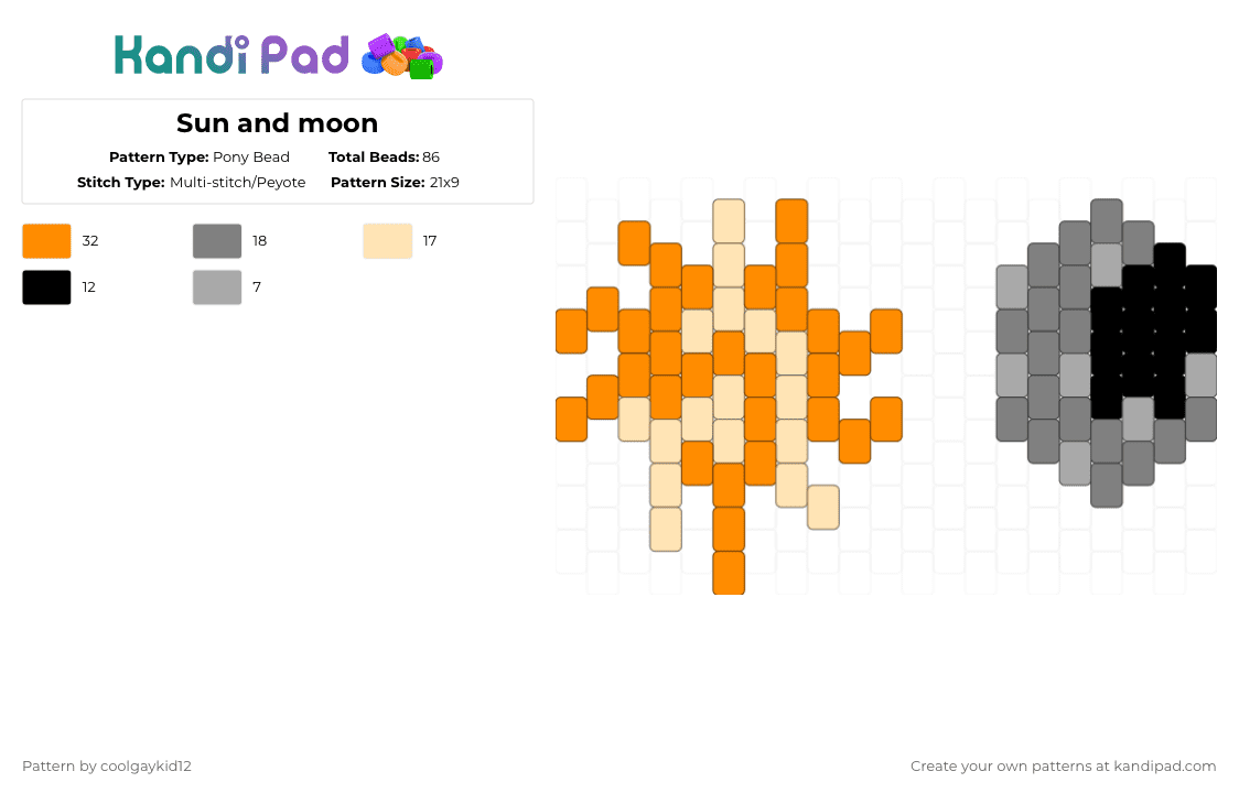 Sun and moon - Pony Bead Pattern by the_cooljayk1d on Kandi Pad - orange,beige,sun,moon,siblings,cool