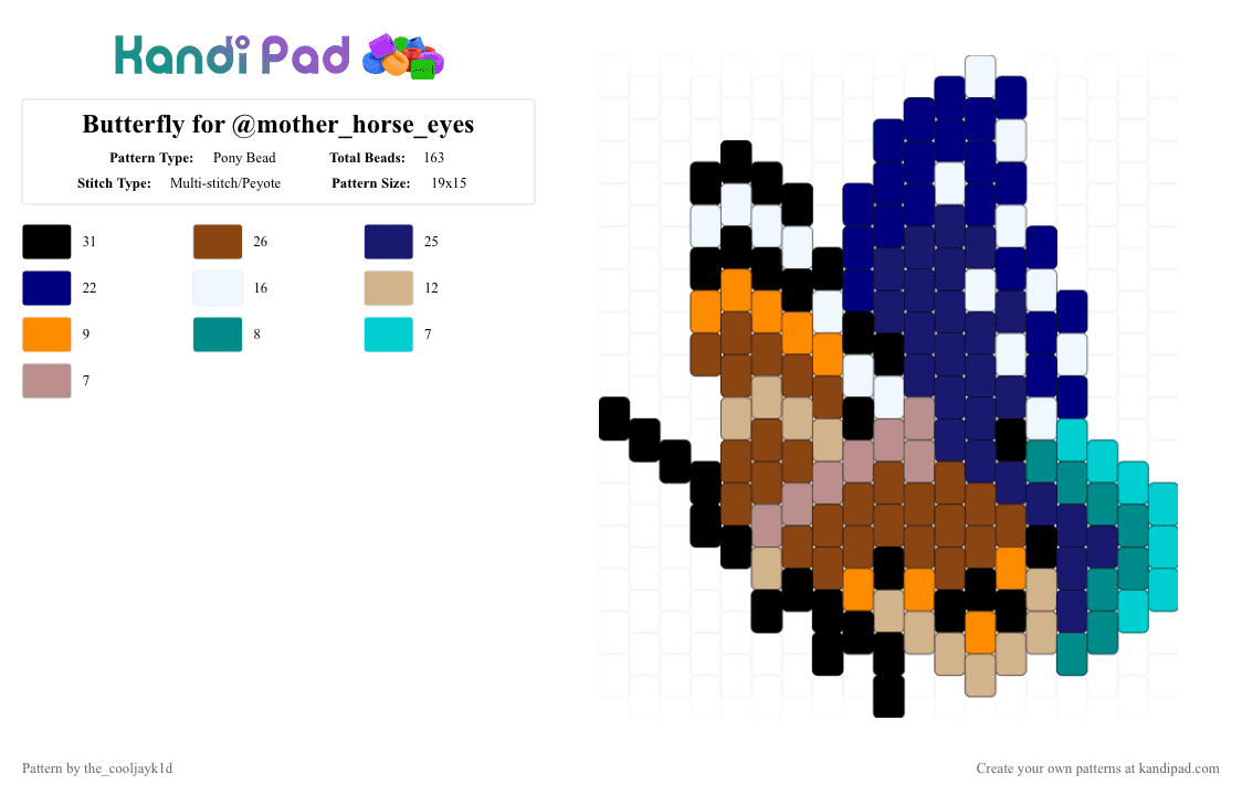 Butterfly for @mother_horse_eyes - Pony Bead Pattern by the_cooljayk1d on Kandi Pad - beige, butterfly, purple, red
