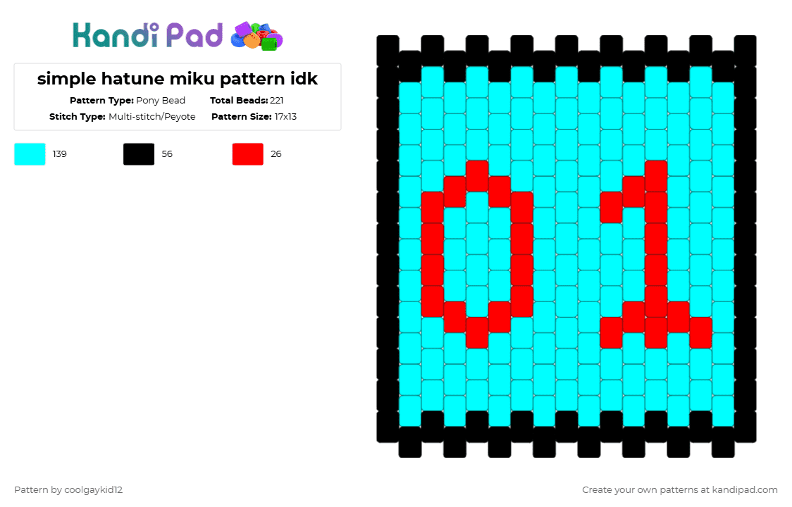 simple hatune miku pattern idk - Pony Bead Pattern by the_cooljayk1d on Kandi Pad - light blue