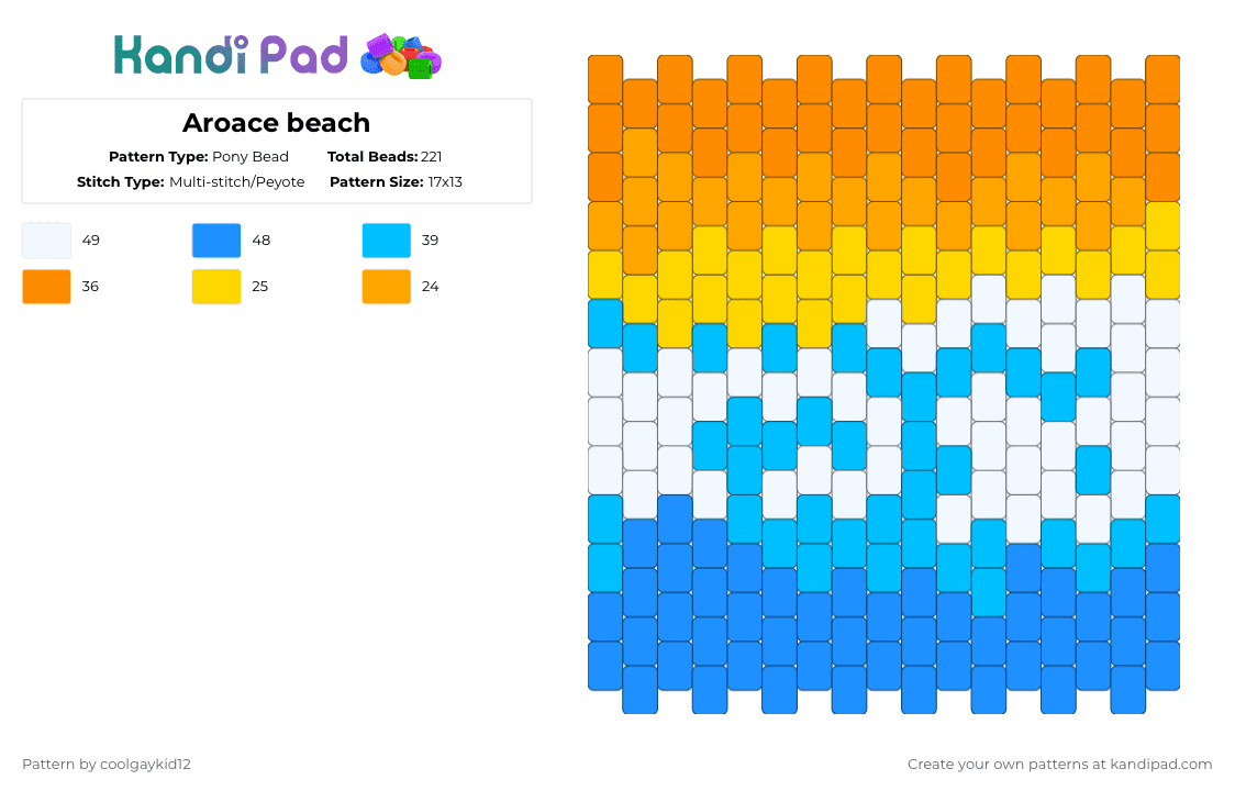 Aroace beach - Pony Bead Pattern by the_cooljayk1d on Kandi Pad - light blue,orange,aromantic,asexual,aroace,pride,beach