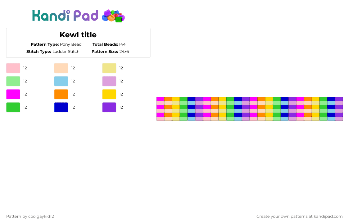 Keule Pattern Kewl title Pony Bead Pattern - Kandi Pad | Kandi Patterns, Fuse Bead ...