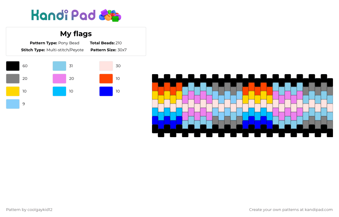 My flags - Pony Bead Pattern by the_cooljayk1d on Kandi Pad - light blue,gray,pink,aroace,demiboy,trans,gay