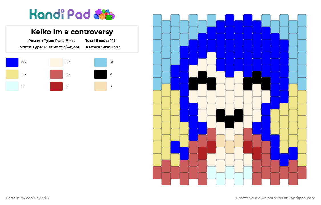 Keiko Im a controversy - Pony Bead Pattern by the_cooljayk1d on Kandi Pad - purple,light blue,yellow,ado,jpop,cool