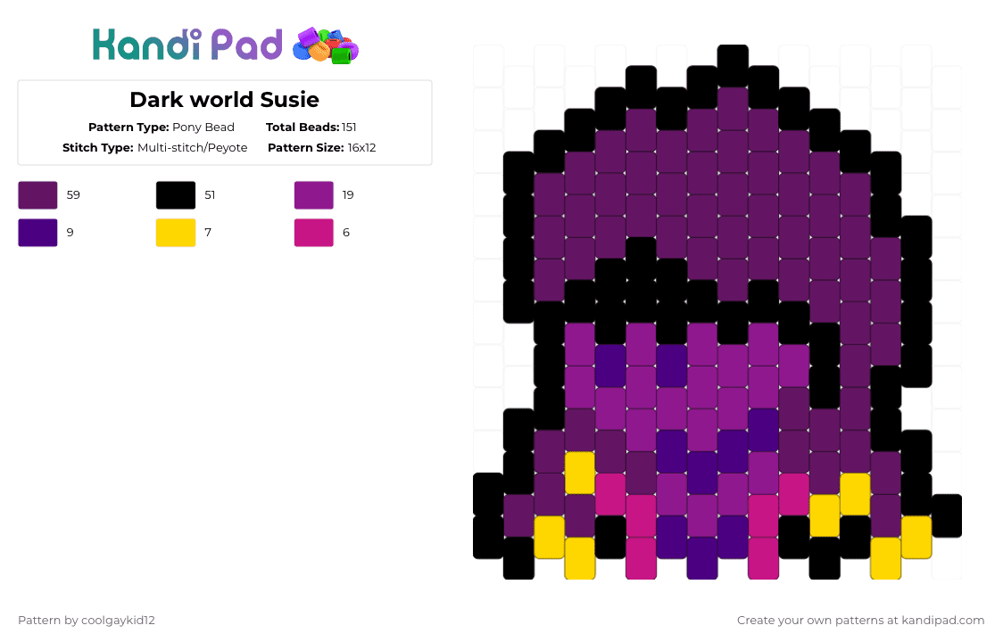 Dark world Susie - Pony Bead Pattern by the_cooljayk1d on Kandi Pad - pink,susie,deltarune,cool