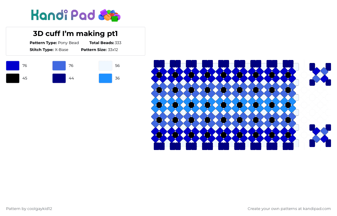 3D cuff I’m making pt1 - Pony Bead Pattern by the_cooljayk1d on Kandi Pad - purple,blue