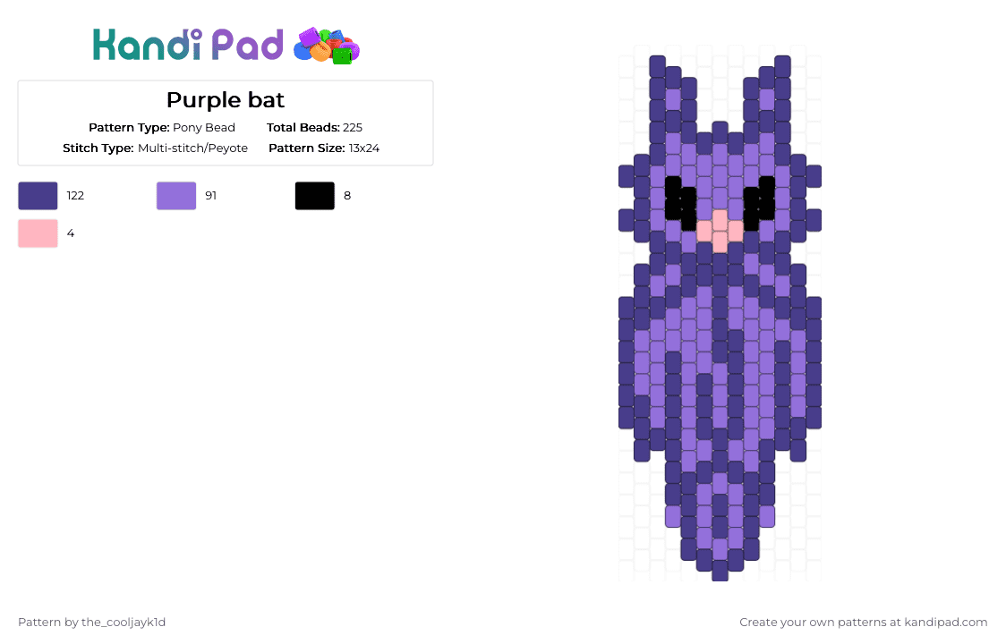 Purple bat - Pony Bead Pattern by the_cooljayk1d on Kandi Pad - purple,bat,animal,panel,cool