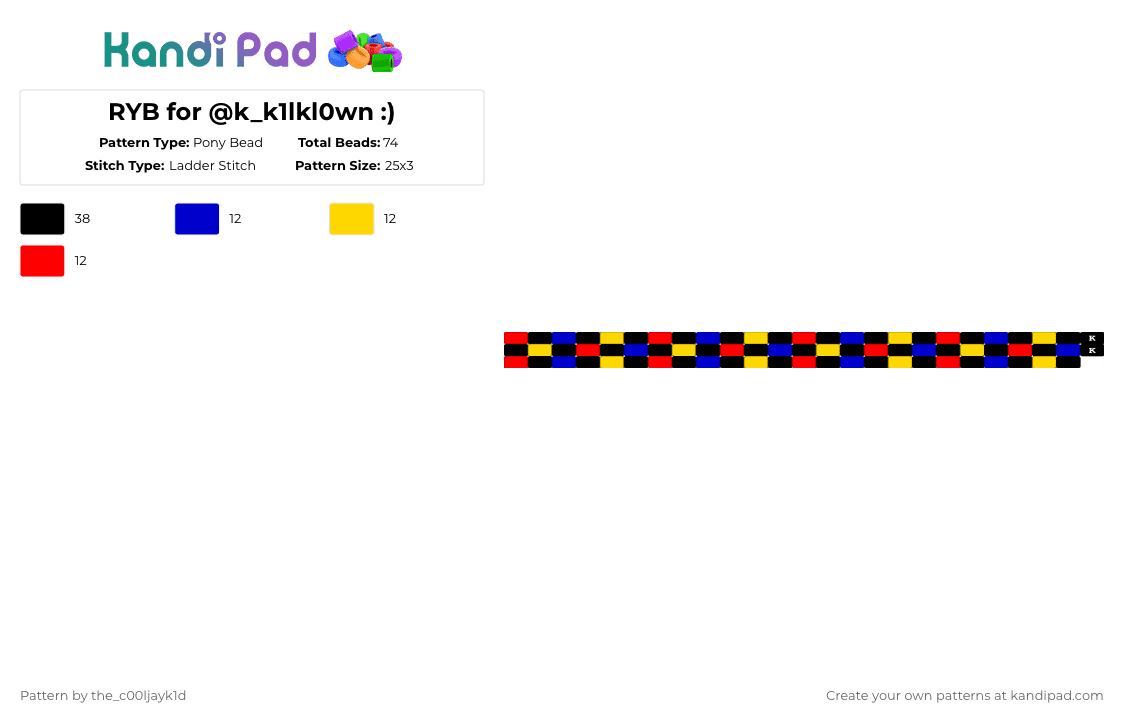 RYB for @k_k1lkl0wn :) - Pony Bead Pattern by the_cooljayk1d on Kandi Pad - purple,yellow,red,ryb,scene,friend,cool