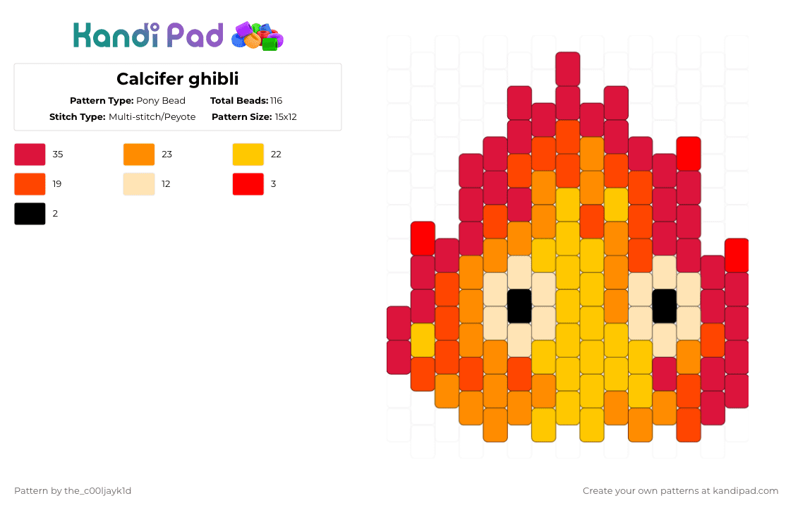 Calcifer ghibli - Pony Bead Pattern by the_cooljayk1d on Kandi Pad - red,calcifer,fire,howls moving castle,cool,ghibli