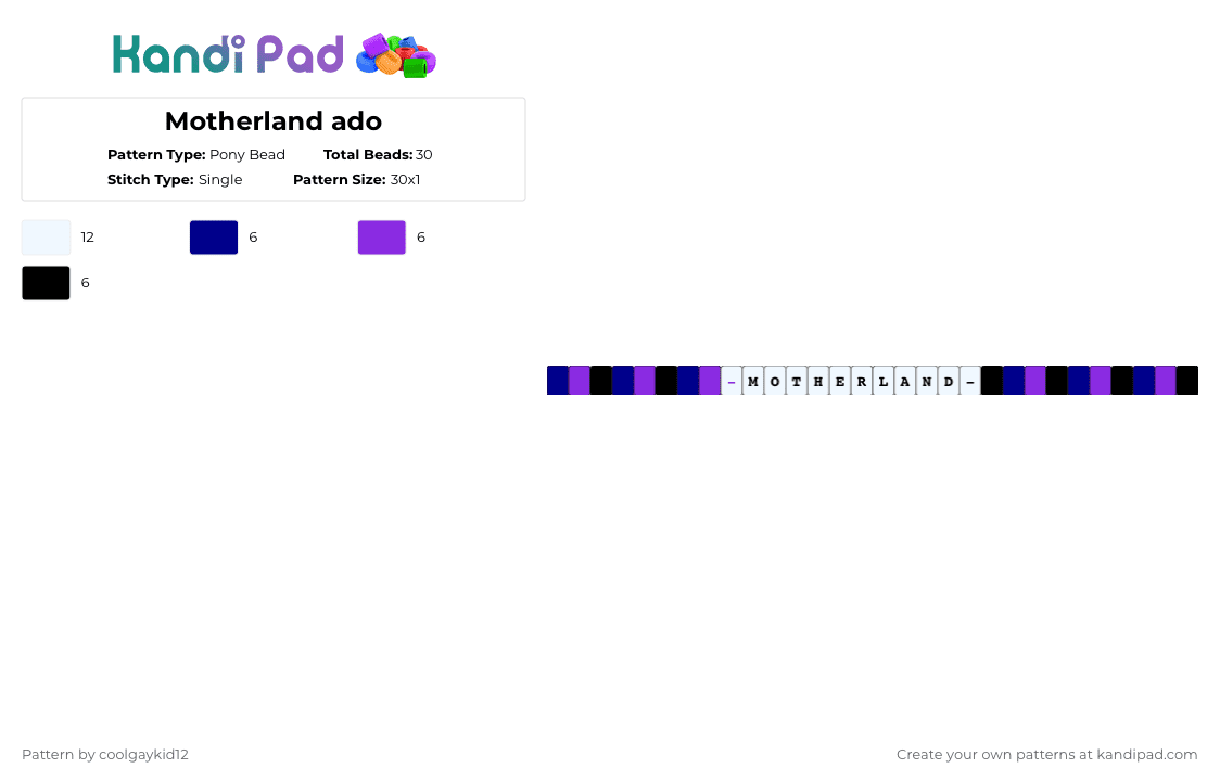 Motherland ado - Pony Bead Pattern by the_cooljayk1d on Kandi Pad - purple,white,ado,jpop,cool