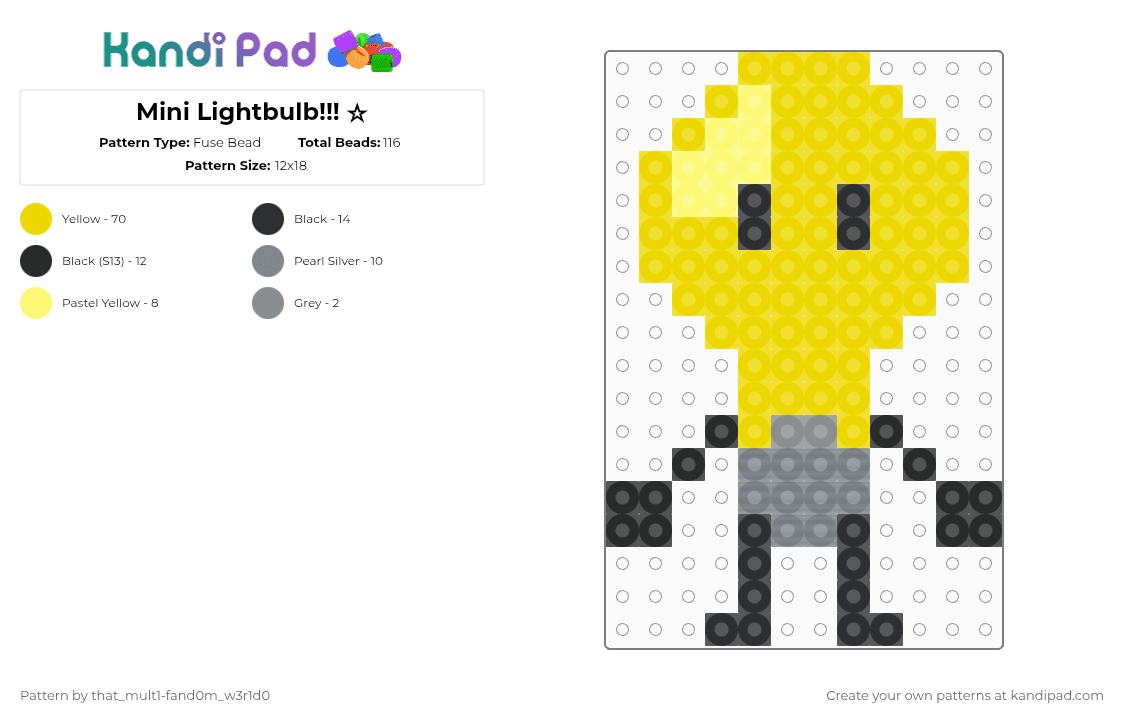 Mini Lightbulb!!! ☆ - Fuse Bead Pattern by deleted_user_483224 on Kandi Pad - yellow,ii,inanimate insanity,osc,lightbulb ii,lightbulb,object show