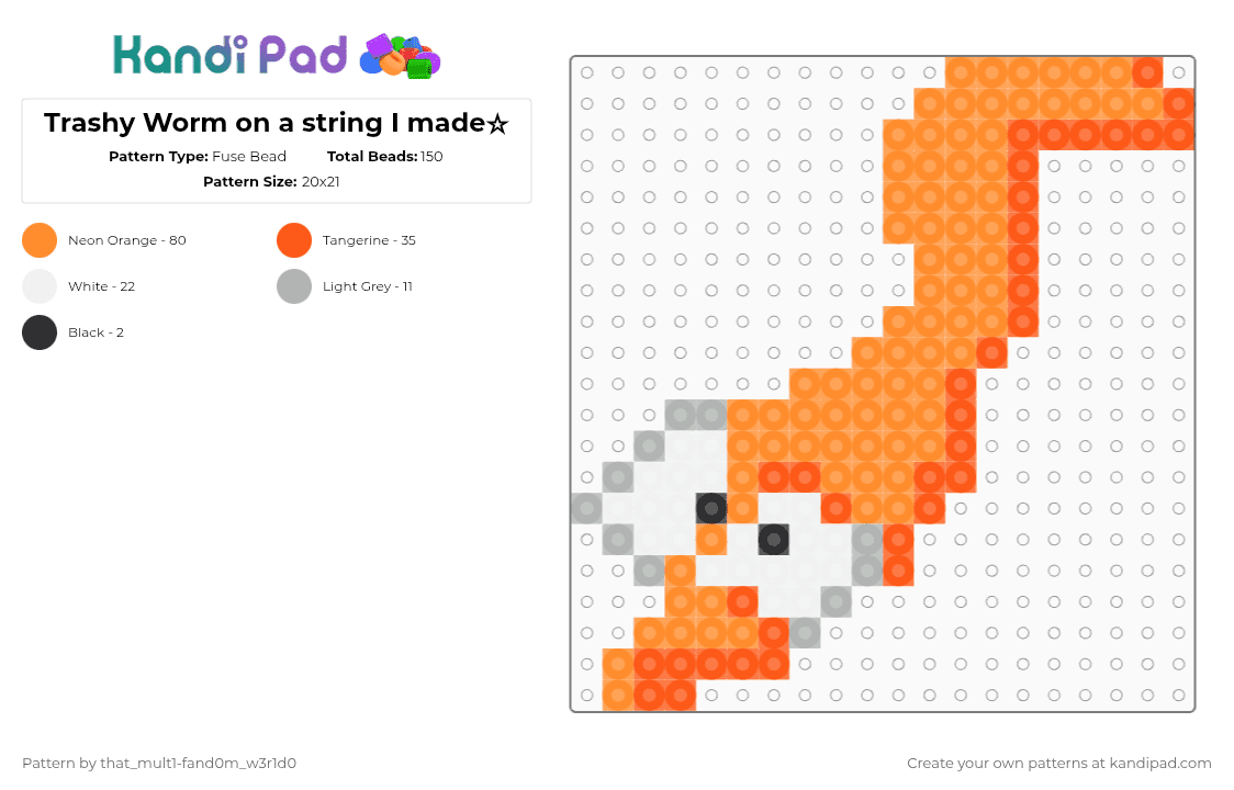 Trashy Worm on a string I made☆ - Fuse Bead Pattern by deleted_user_483224 on Kandi Pad - orange