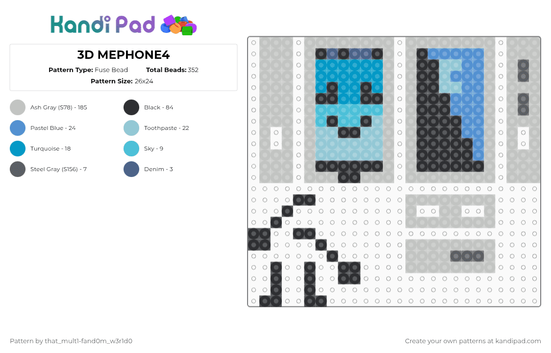 3D MEPHONE4 - Fuse Bead Pattern by deleted_user_483224 on Kandi Pad - beige,light blue,ii,mephone4,inanimate insanity,osc,blue,phone