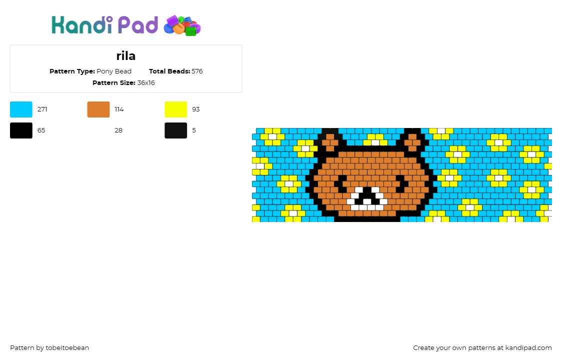 rila - Pony Bead Pattern by tobeitoebean on Kandi Pad - rilakkuma,sanrio,cuff,playful,character,blue,brown