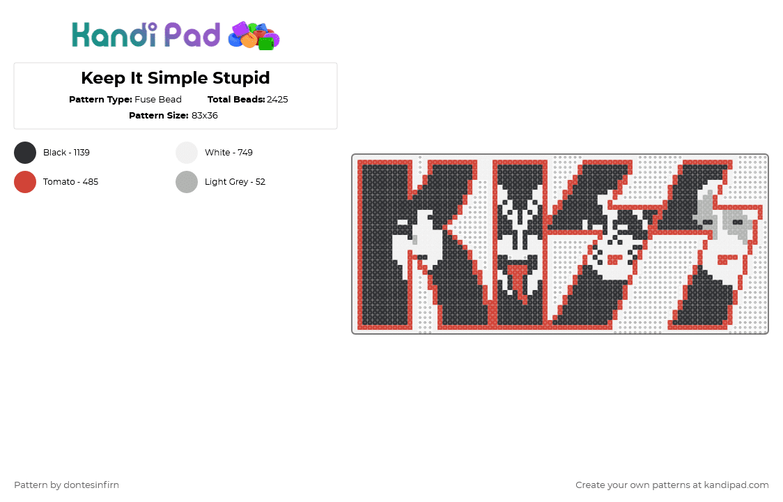 Keep It Simple Stupid - Fuse Bead Pattern by dontesinfirn on Kandi Pad - kiss,band,music,rock,metal,classic,logo,silhouette,red