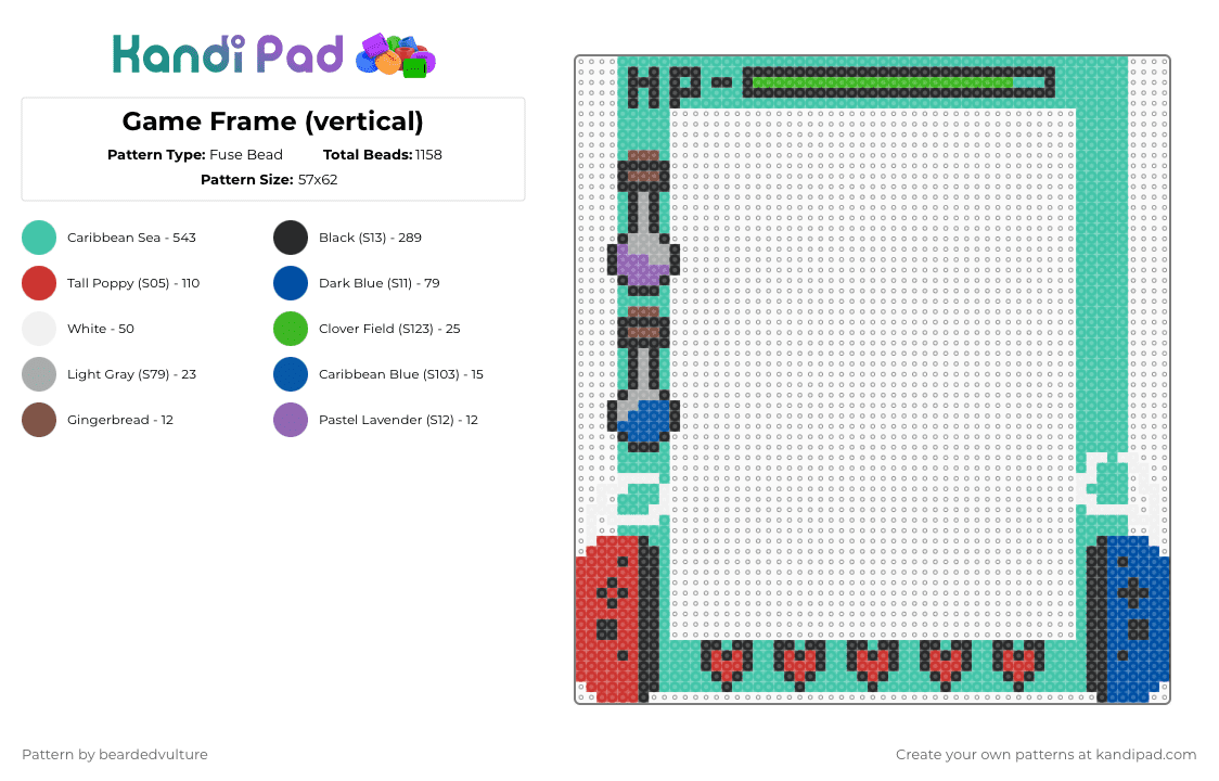 Game Frame (vertical) - Fuse Bead Pattern by beardedvulture on Kandi Pad - teal,red