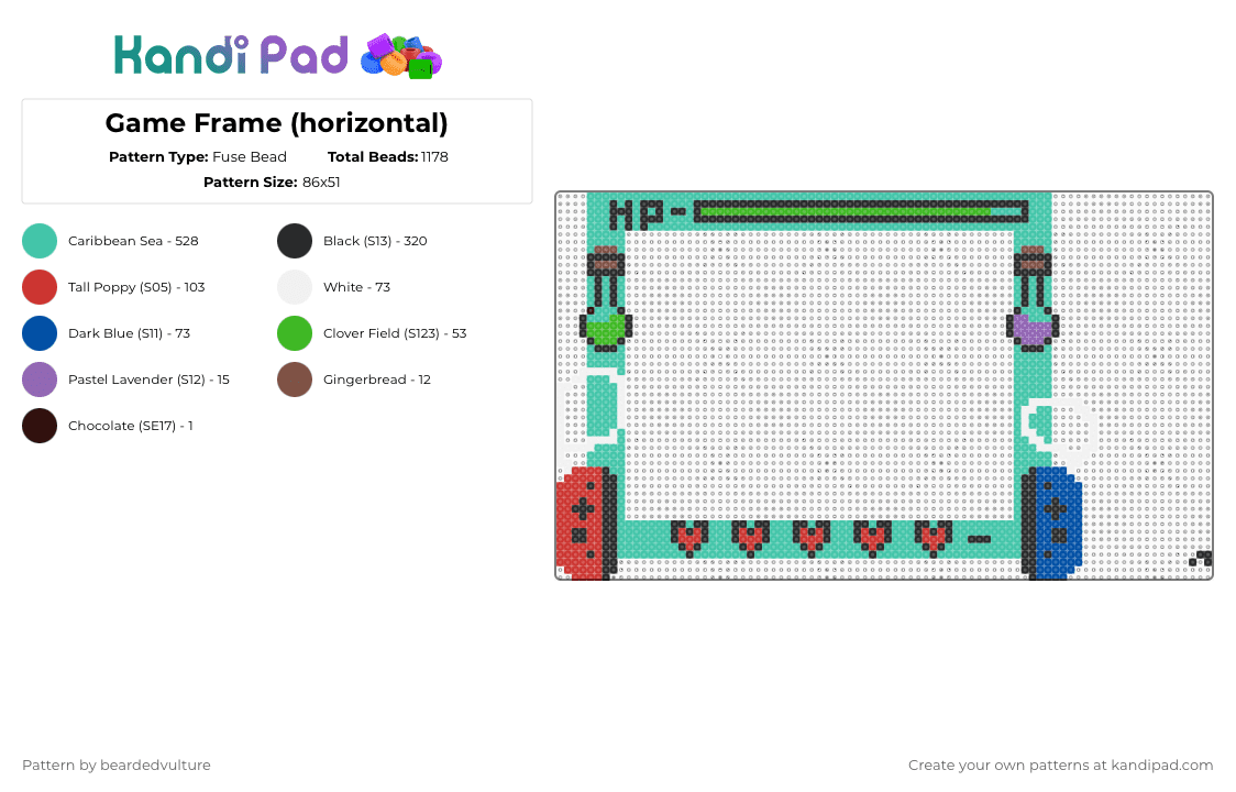 Game Frame (horizontal) - Fuse Bead Pattern by beardedvulture on Kandi Pad - teal,red
