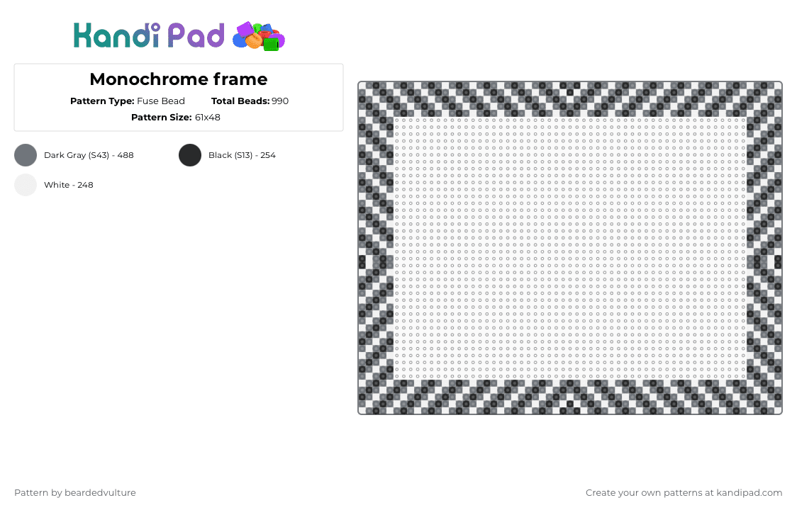 Monochrome frame - Fuse Bead Pattern by beardedvulture on Kandi Pad - white,gray