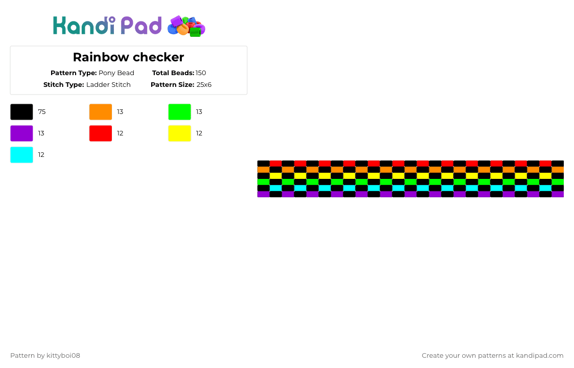 Rainbow checker - Pony Bead Pattern by kittyboi08 on Kandi Pad - black,orange,green,purple,colorful