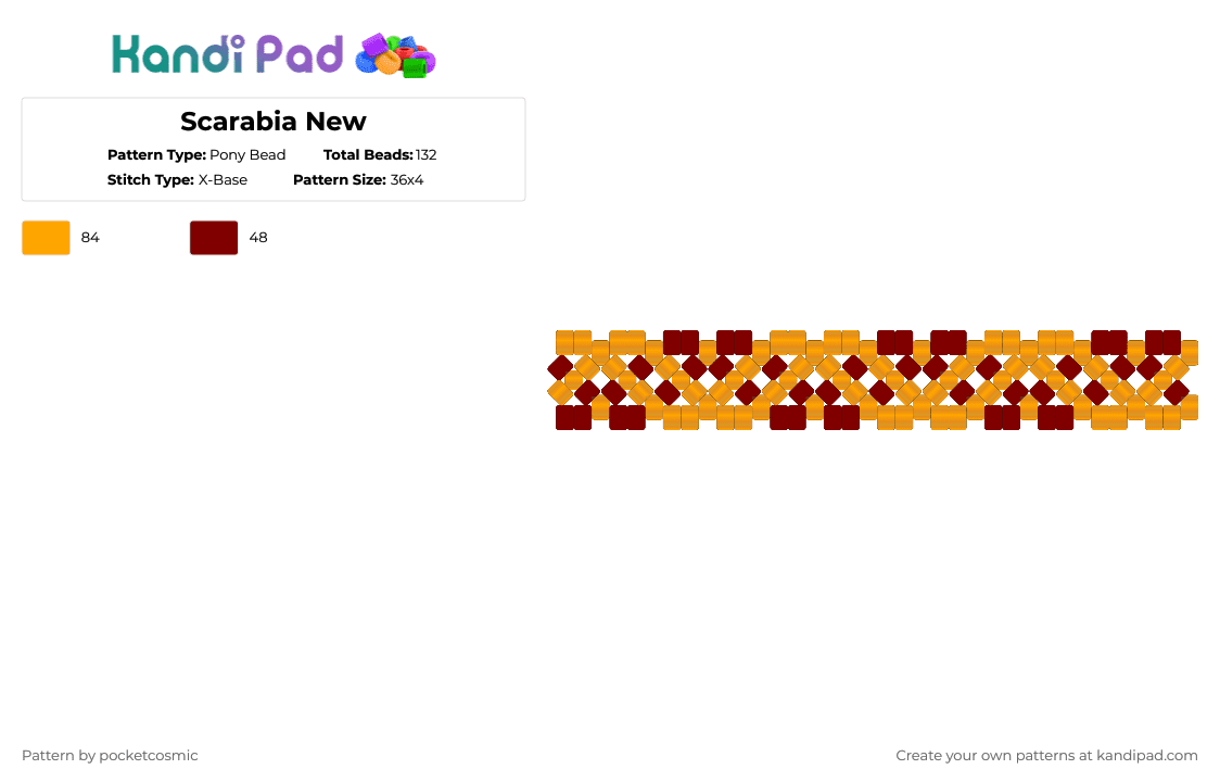 Scarabia New - Pony Bead Pattern by pocketcosmic on Kandi Pad - orange,brown