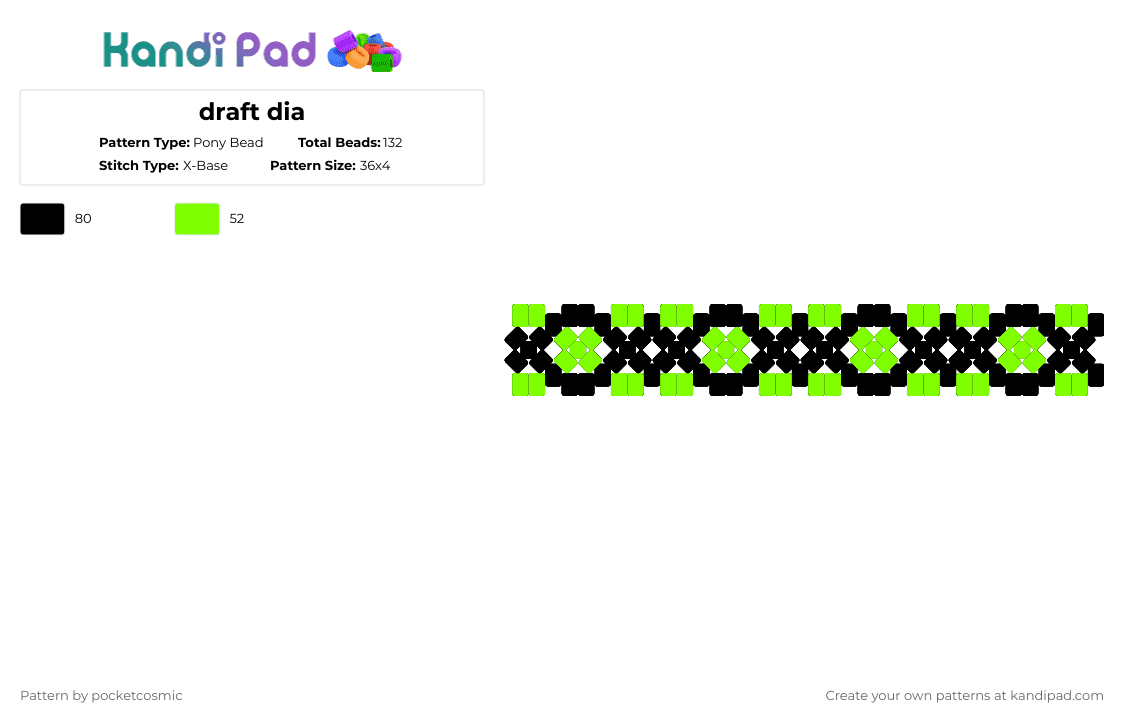 draft dia - Pony Bead Pattern by pocketcosmic on Kandi Pad - green,black