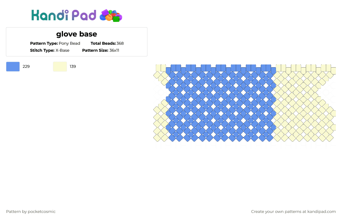 glove base - Pony Bead Pattern by pocketcosmic on Kandi Pad - light blue,white