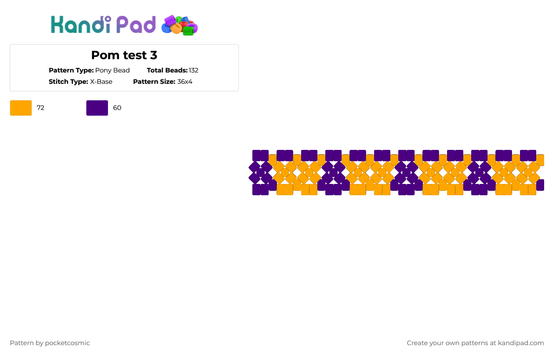 Pom test 3 - Pony Bead Pattern by pocketcosmic on Kandi Pad - purple,orange