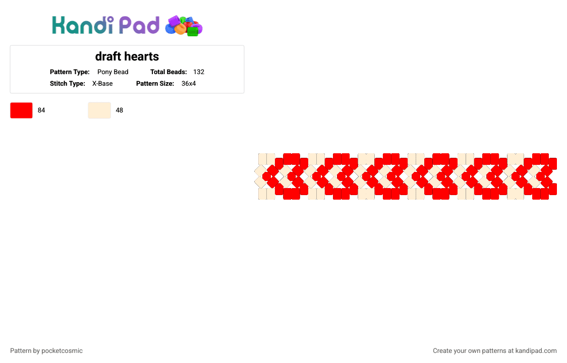 draft hearts - Pony Bead Pattern by pocketcosmic on Kandi Pad - red,beige