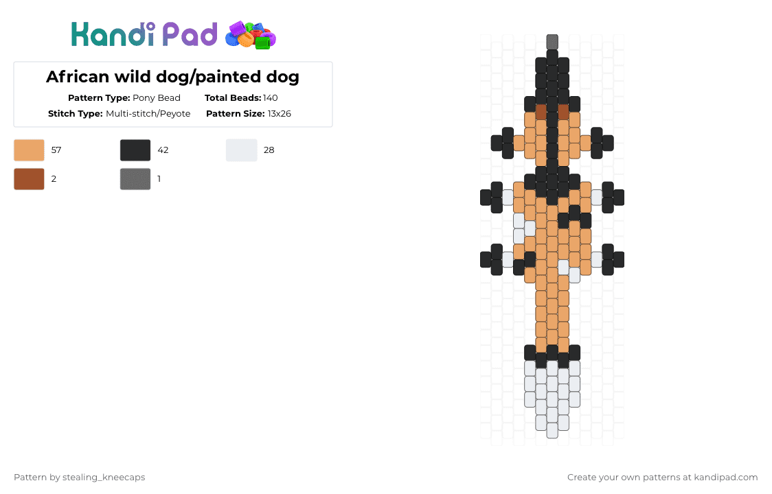 African wild dog/painted dog - Pony Bead Pattern by stealing_kneecaps on Kandi Pad - orange
