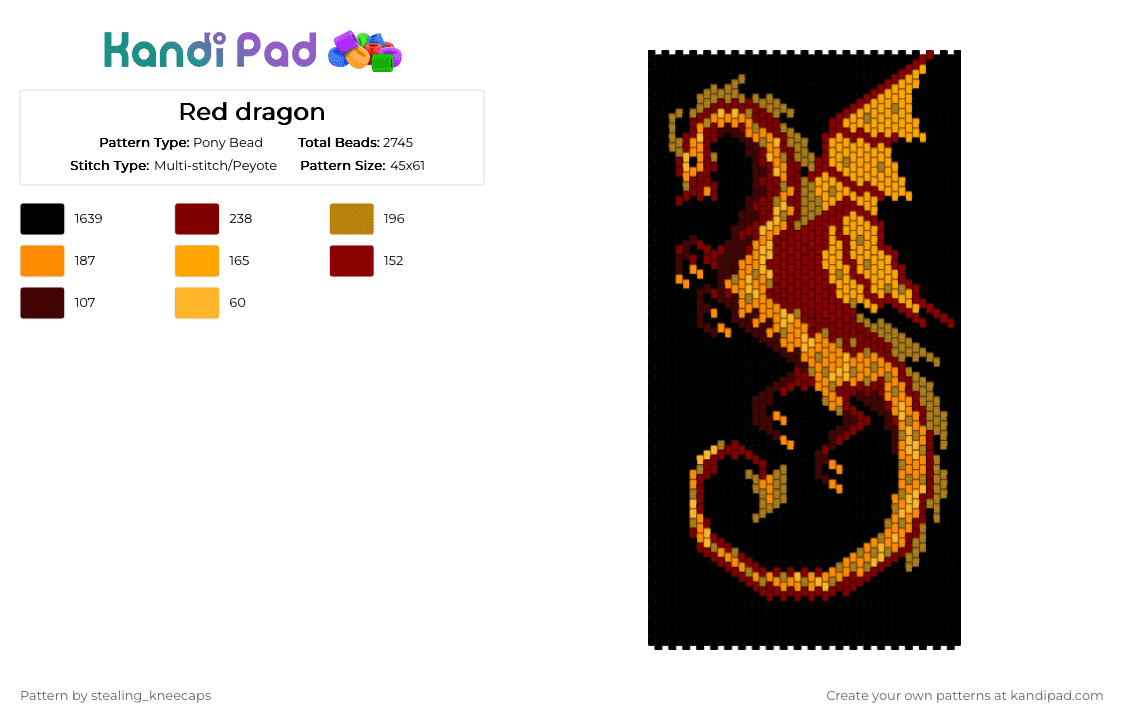 Red dragon - Pony Bead Pattern by stealing_kneecaps on Kandi Pad - black,orange,brown