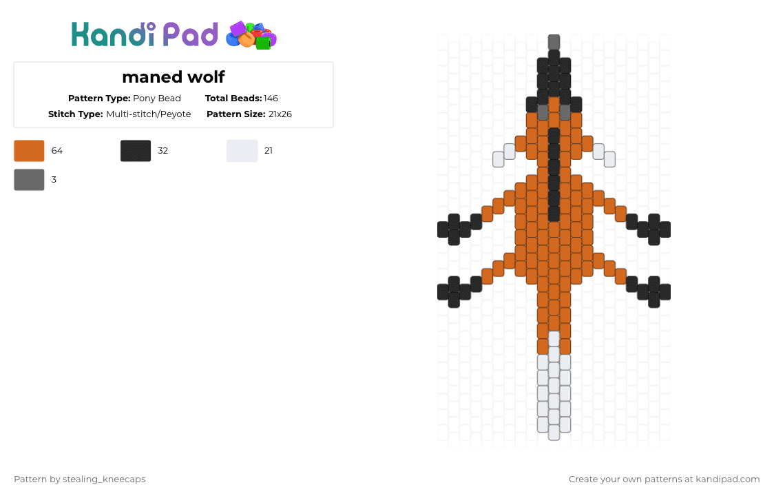 maned wolf - Pony Bead Pattern by stealing_kneecaps on Kandi Pad - orange