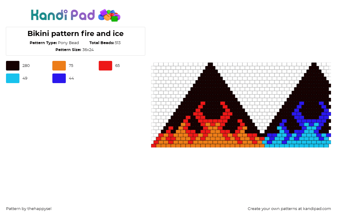 Bikini pattern fire and ice - Pony Bead Pattern by thehappysel on Kandi Pad - bikini,fire,ice,flames,elemental,contrast,themed,creation,orange,blue,black