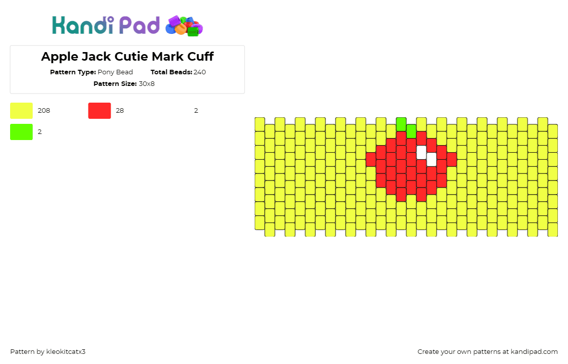 Apple Jack Cutie Mark Cuff - Pony Bead Pattern by kleokitcatx3 on Kandi Pad - applejack,my little pony,mlp,cuff,themed,vibrant,character,apple,yellow