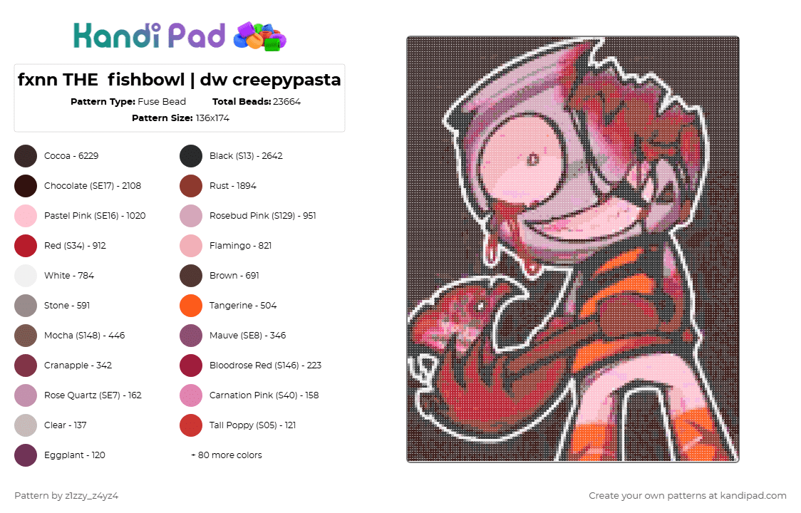fxnn THE  fishbowl | dw creepypasta - Fuse Bead Pattern by deleted_user_596651 on Kandi Pad - brown,pink,red