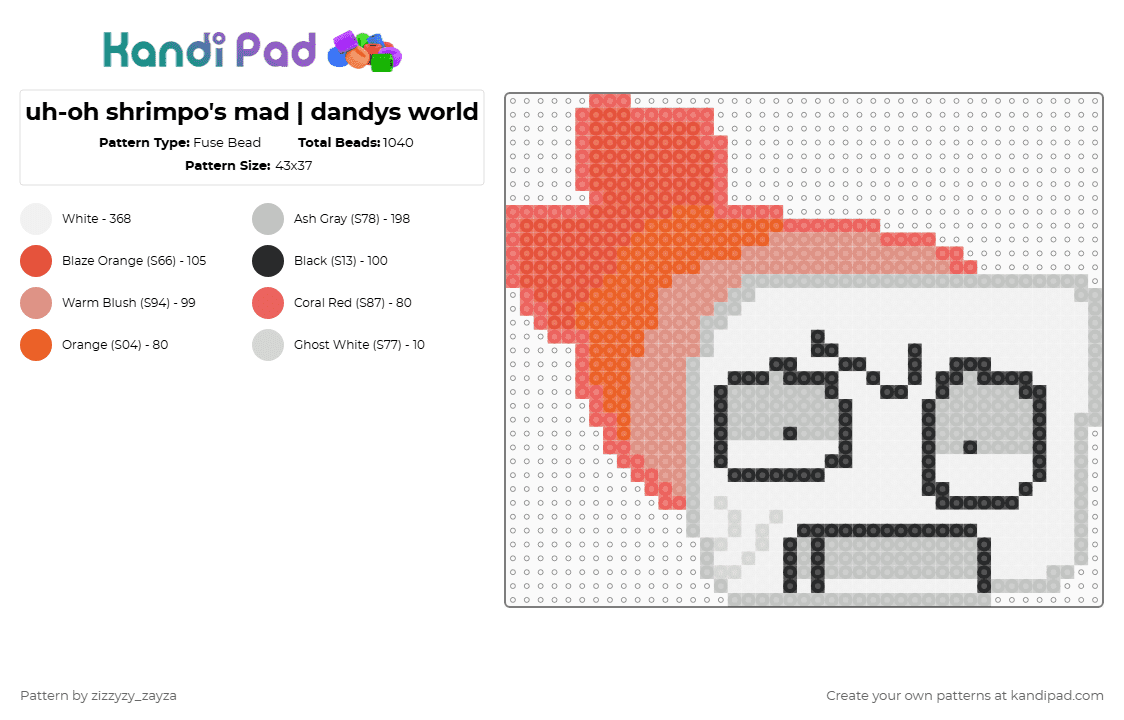 uh-oh shrimpo\'s mad | dandys world - Fuse Bead Pattern by deleted_user_596651 on Kandi Pad - beige,red
