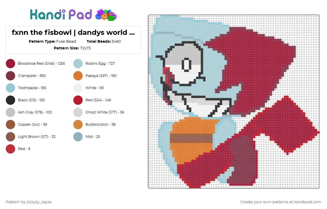 fxnn the fisbowl | dandys world creepypasta - Fuse Bead Pattern by deleted_user_596651 on Kandi Pad - light blue,red