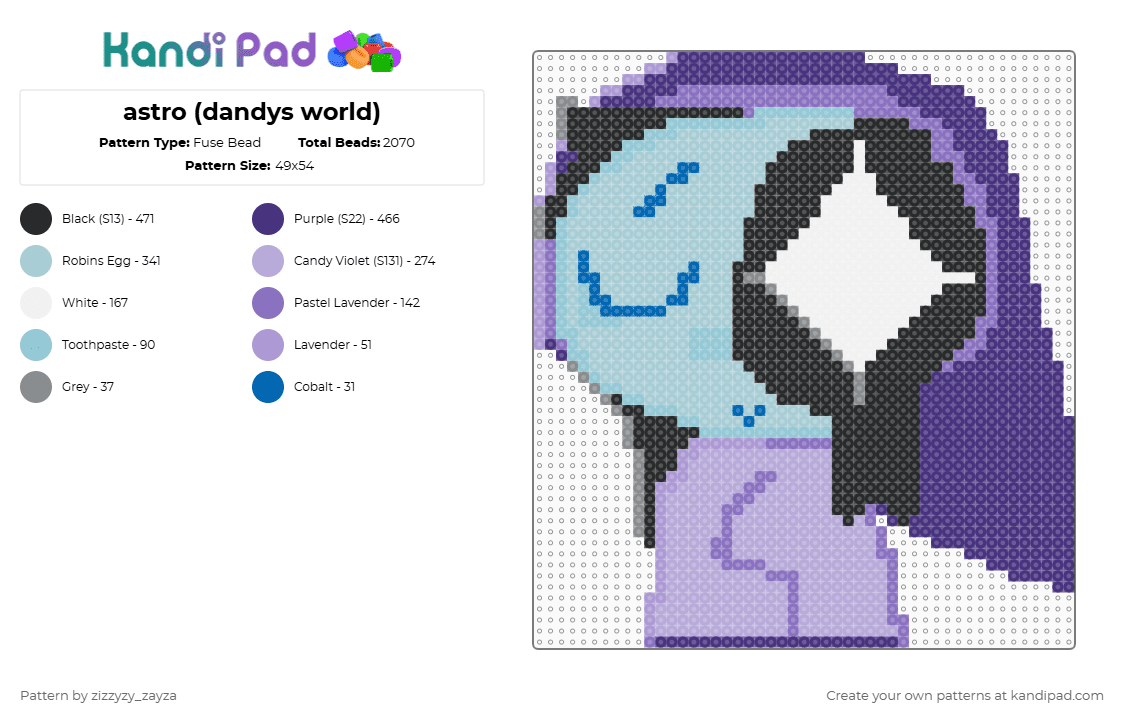 astro (dandys world) - Fuse Bead Pattern by deleted_user_596651 on Kandi Pad - light blue,pink,purple