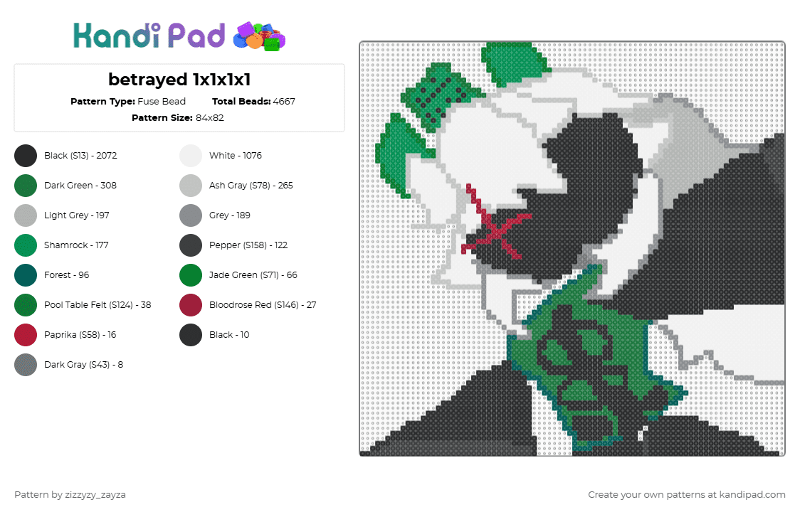 betrayed 1x1x1x1 - Fuse Bead Pattern by deleted_user_596651 on Kandi Pad - black,beige,green