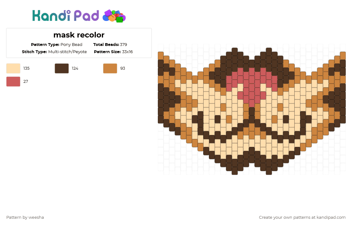 mask recolor - Pony Bead Pattern by weesha on Kandi Pad - brown,orange,beige