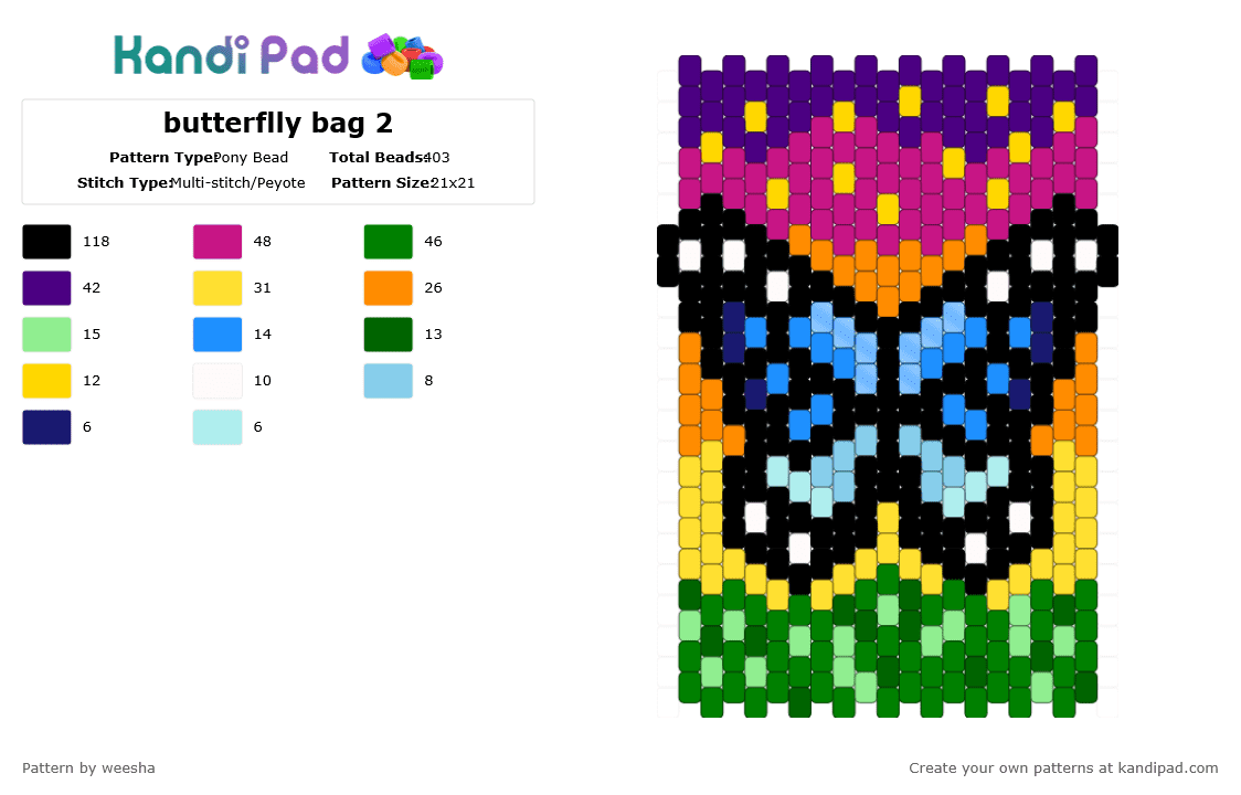 butterflly bag 2 - Pony Bead Pattern by weesha on Kandi Pad - light blue,pink,colorful