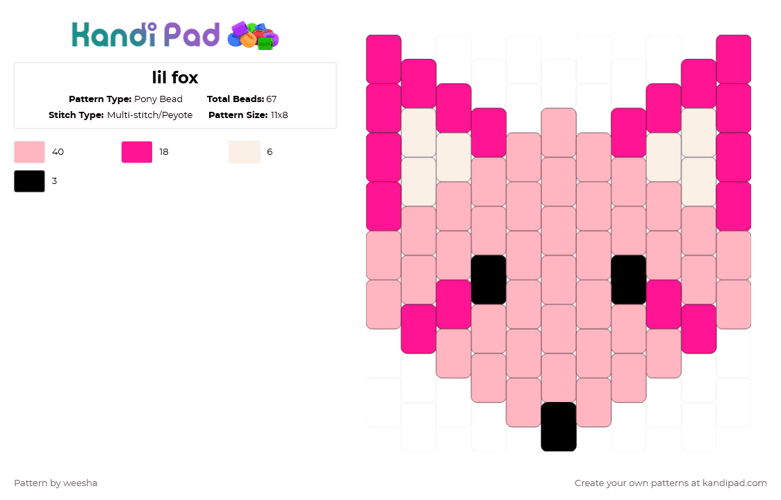 lil fox - Pony Bead Pattern by weesha on Kandi Pad - pink