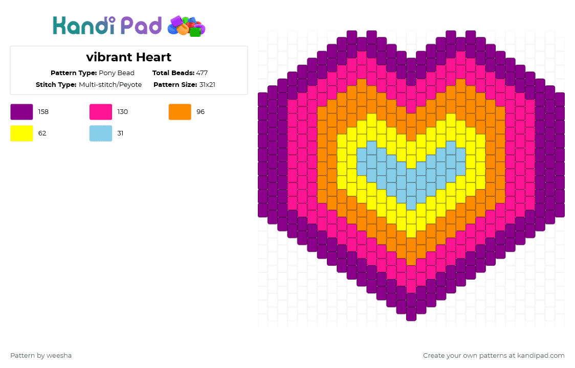 vibrant Heart - Pony Bead Pattern by weesha on Kandi Pad - pink