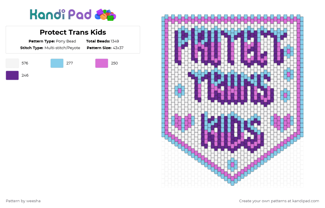 Protect Trans Kids - Pony Bead Pattern by weesha on Kandi Pad - light blue,pink