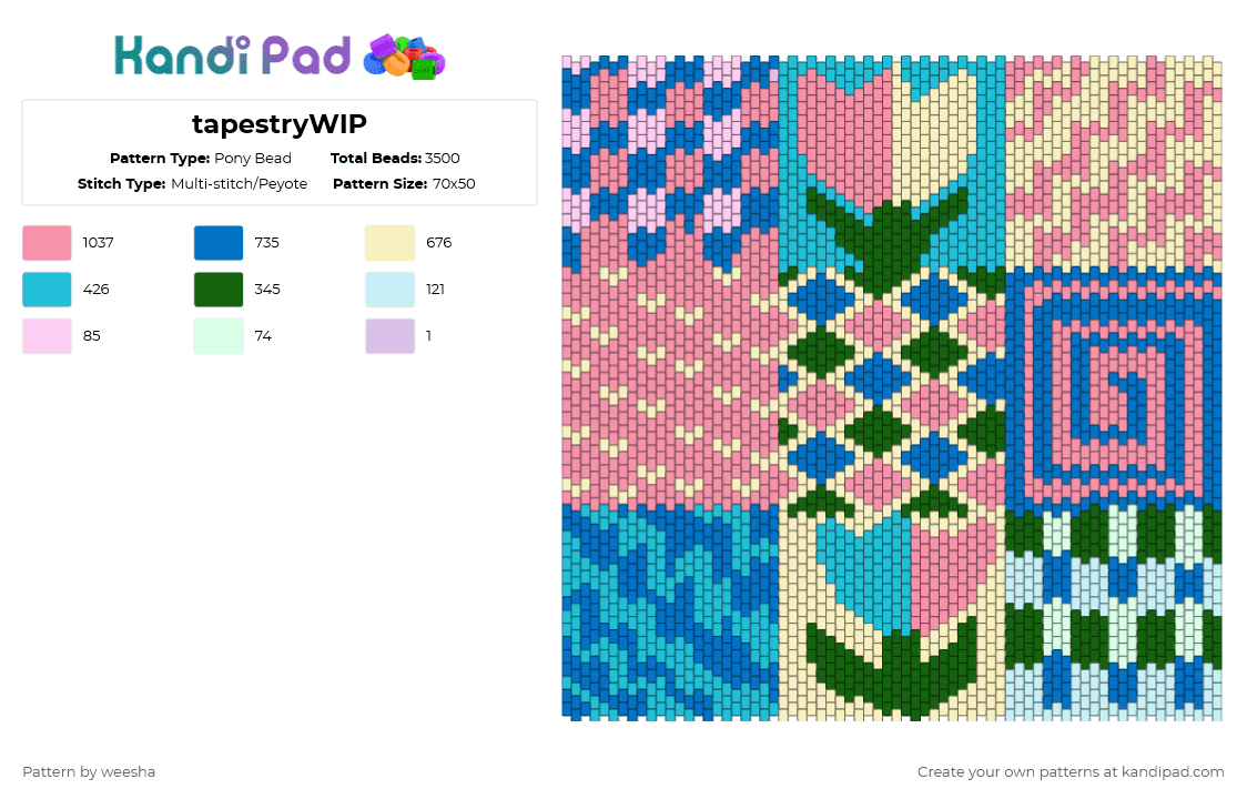 tapestryWIP - Pony Bead Pattern by weesha on Kandi Pad - pink,blue,yellow
