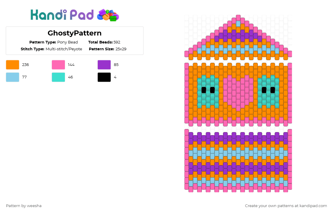 GhostyPattern - Pony Bead Pattern by weesha on Kandi Pad - orange,pink