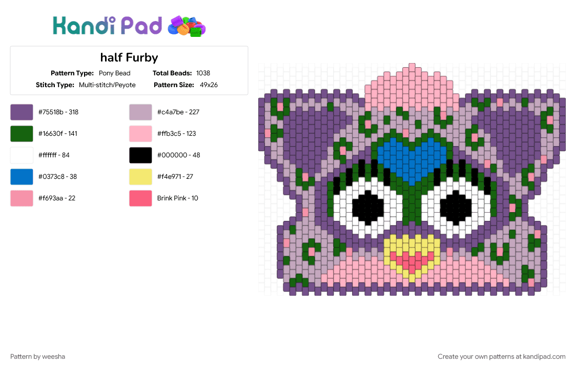 half Furby - Pony Bead Pattern by weesha on Kandi Pad - pink