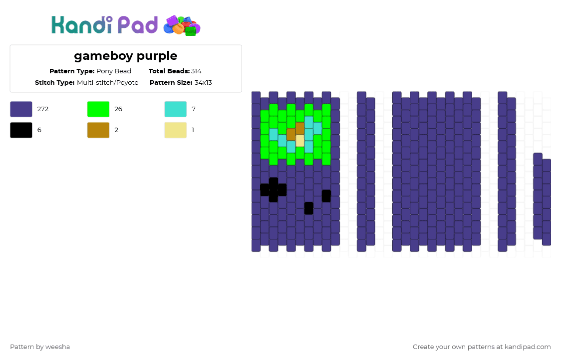 gameboy purple - Pony Bead Pattern by weesha on Kandi Pad - purple