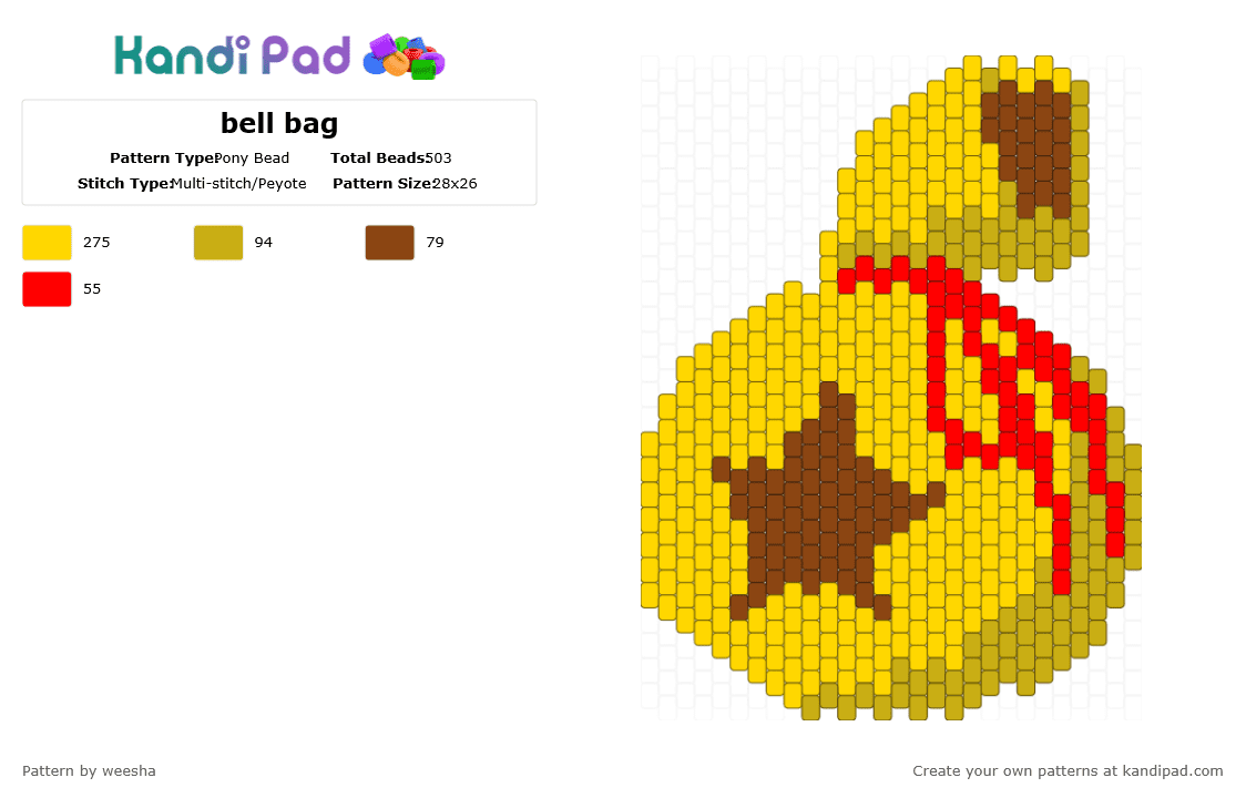 bell bag - Pony Bead Pattern by weesha on Kandi Pad - red,yellow