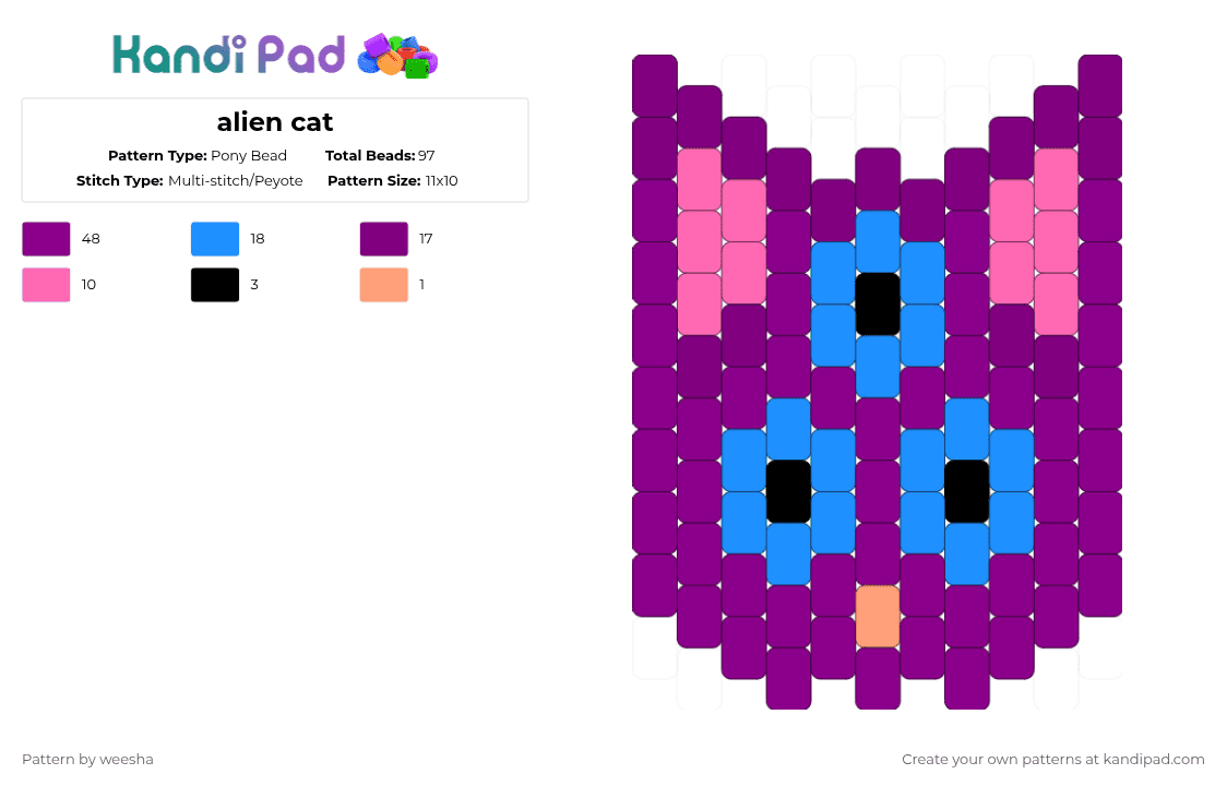 alien cat - Pony Bead Pattern by weesha on Kandi Pad - pink