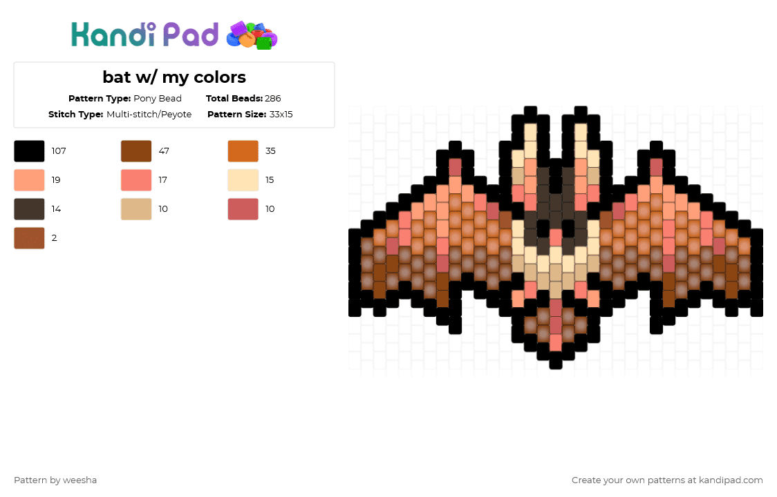 bat w/ my colors - Pony Bead Pattern by weesha on Kandi Pad - orange,red